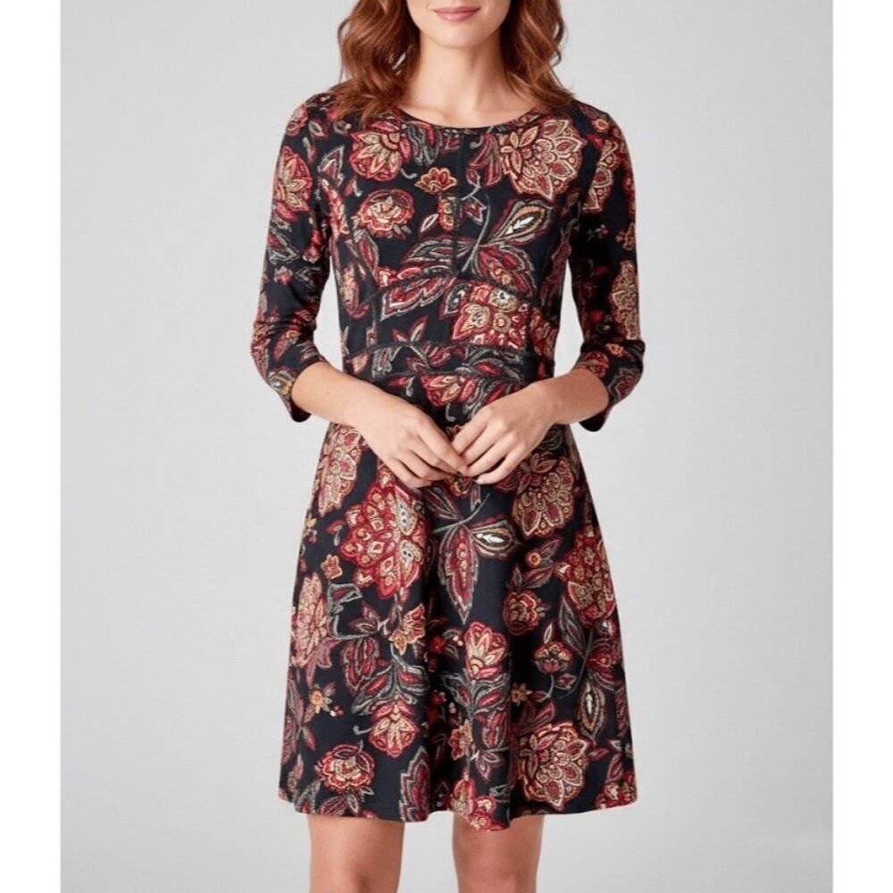 Title Nine‎ Athleisure Floral 3/4 Sleeve Dress Small Black Red
